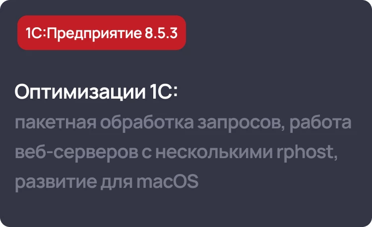 Оптимизации в версии 1С 8.5.3: пакетная обработка запросов, работа веб-серверов с несколькими rphost, развитие для macOS