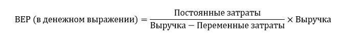 Формула расчета точки безубыточности