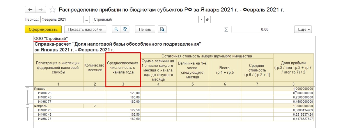 Рис.20 Отчет «Распределение прибыли по бюджетам субъектов РФ»