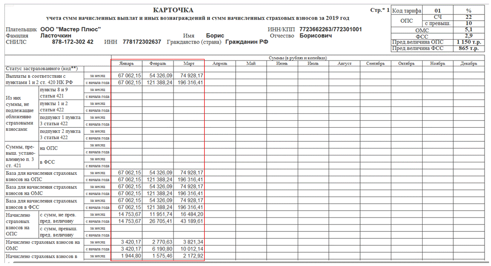 Карточка индивидуального учета выплат и страховых взносов 2022 образец заполнения