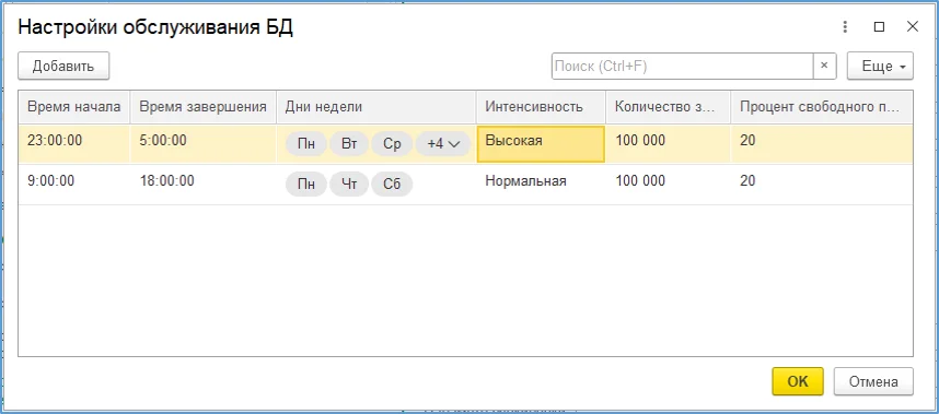 Настройка обслуживания базы данных