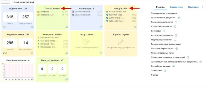 Обновленный рабочий стол в 1С:Документооборот 3.0.20